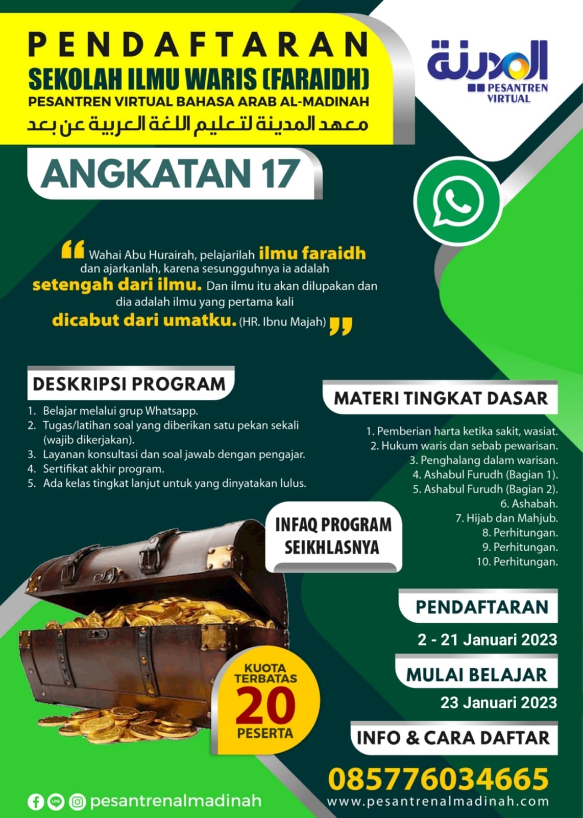pendaftaran sekolah ilmu waris faraidh untuk pemula angkatan 17 02