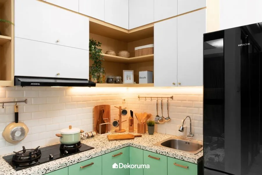 kitchen set kayu yang mewah dalam kesederhanaan