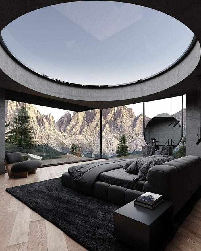 Bagaimana dengan atap panoramik yang indah untuk kamar tidur mewah? Rumah Tirol di Dolomites, Italia