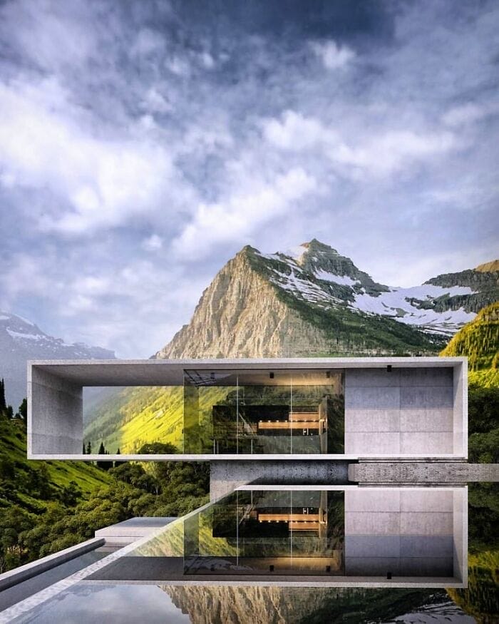 Cermin gunung. Inspirasi arsitektur yang menarik dari Stavanger House, oleh Alexander Nerovnya.