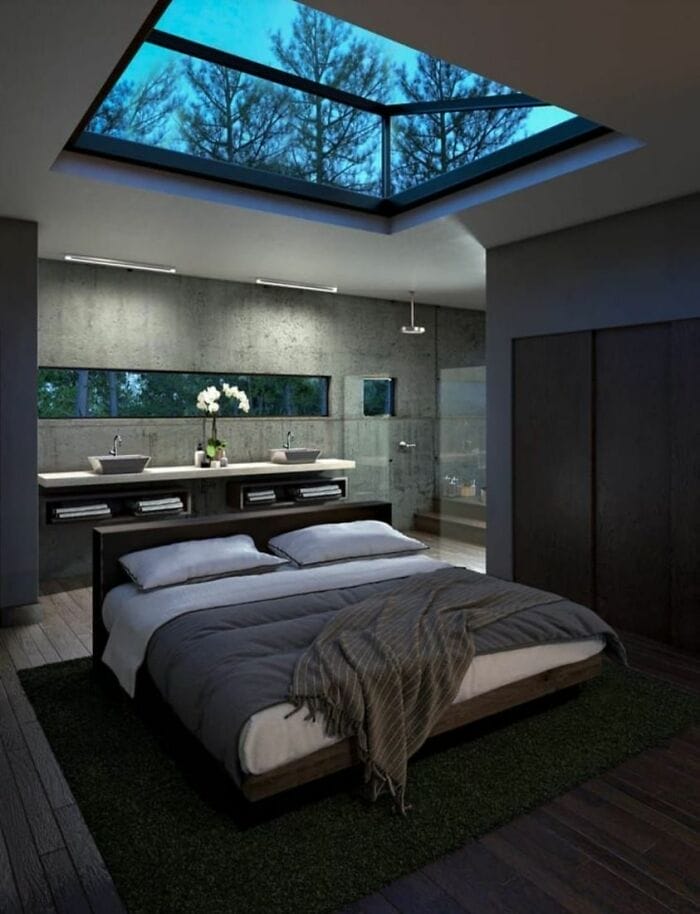 Kamar tidur dengan skylight.