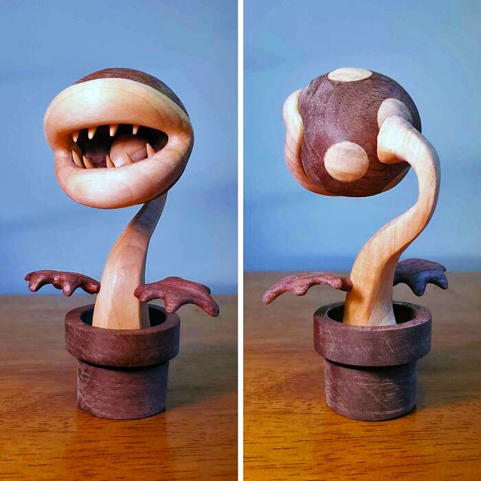 12 Just Finished This Basswood And Walnut Piranha Plant Carving