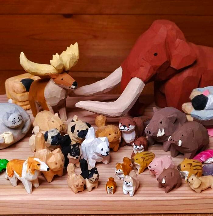 19 Small Carved Wooden Animals