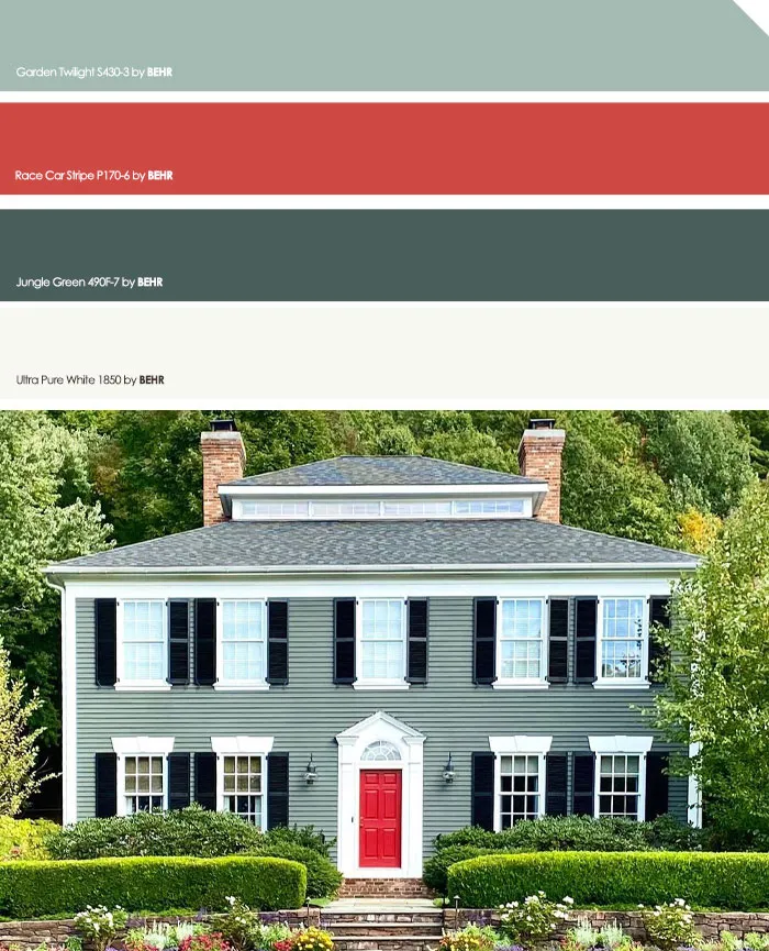 Rumah bercat hijau, putih dan merah