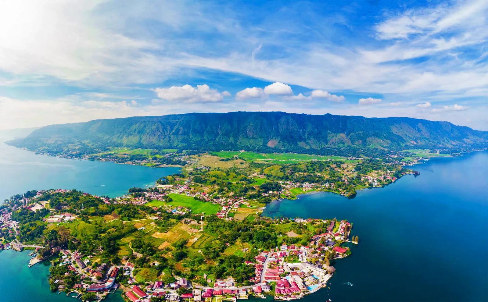 02 Aerial view Samosir Island Lake Toba Sumatra Indonesia