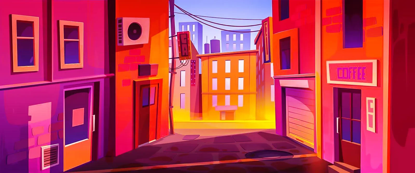 03 quiet city street corner sunset urban cityscape free vector