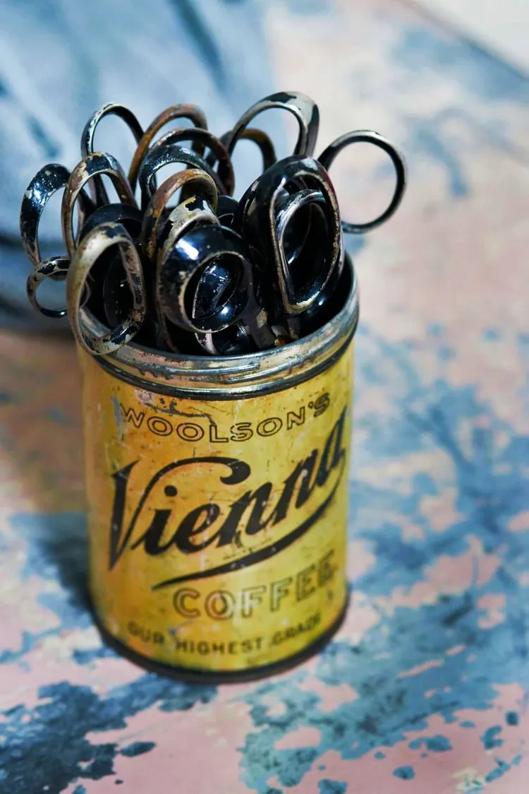 09 vintage coffee can filled scissors