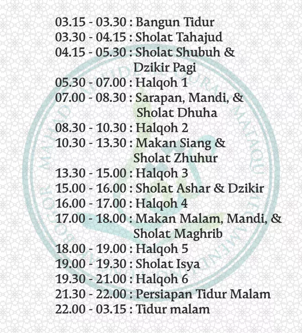 jadwal kegiatan santri ma'had mataqu